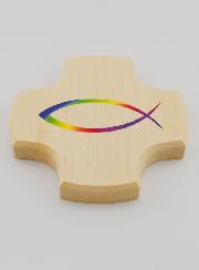 Croce in Legno d'Acero e Pesce Ichtus in Vetro - 9 cm