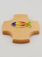 Croce in Legno d'Acero e Pesce Ichtus in Vetro - 9 cm