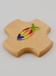 Croce in Legno d'Acero e Pesce Ichtus in Vetro - 9 cm