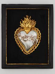 Ex Voto Murale Oro & Argento su Velluto - Cuore Fiorito 18 cm