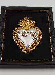 Ex Voto Murale Oro & Argento su Velluto - Cuore Fiorito 18 cm