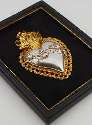 Ex Voto Murale Oro & Argento su Velluto - Cuore Fiorito 18 cm