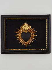 Ex Voto Murale Cuore Nero & Oro su Velluto - 16 cm