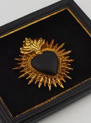 Ex Voto Murale Cuore Nero & Oro su Velluto - 16 cm