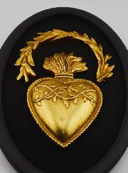 Ex Voto Murale Cuore Dorato Raggiante su Velluto - 23cm