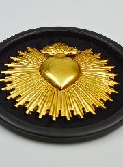 Ex Voto Murale Ovale Cuore Dorato su Velluto - 29cm