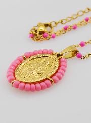 Médaglia Miracolosa + Collana con Perline Rosa