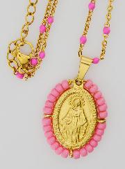 Médaglia Miracolosa + Collana con Perline Rosa