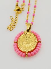 Collana Religiosa con Perline & Pendente Miracolosa - Rosa