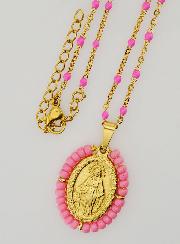 Collana Religiosa con Perline & Pendente Miracolosa - Rosa