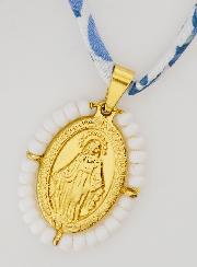 Medaglia Miracolosa con Perline & Cordoncino Liberty Blu