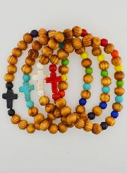 Set di 4 Braccialetti Religiosi in Legno con Croce
