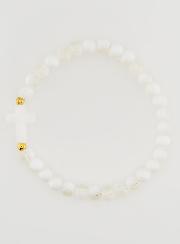 Bracciale Religioso con Croce e Perle in Vetro Bianco