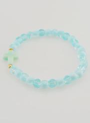 Bracciale Religioso con Croce e Perle in Vetro Blu