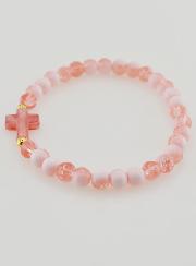 Bracciale Religioso con Croce e Perle in Vetro Rosso