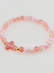 Bracciale Religioso con Croce e Perle in Vetro Rosso