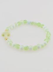 Bracciale Religioso con Croce e Perle in Vetro Verde