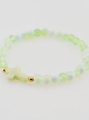 Bracciale Religioso con Croce e Perle in Vetro Verde