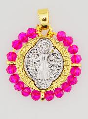 Medaglia di San Benedetto in Ottone & Vetro Fuchsia