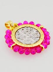 Medaglia di San Benedetto in Ottone & Vetro Fuchsia
