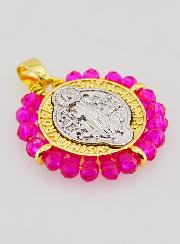 Medaglia di San Benedetto in Ottone & Vetro Fuchsia