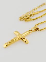 Collana Religiosa Croce di Cristo in Inox Dorato