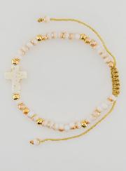 Bracciale Religioso con Perle di Vetro & Croce