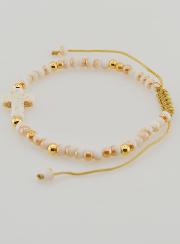 Bracciale Religioso con Perle di Vetro & Croce