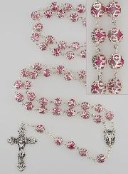 Rosario con Perle Rosa - Miracolosa e Croce Barocca