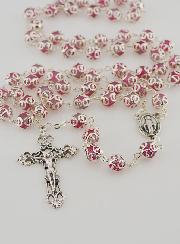 Rosario con Perle Rosa - Miracolosa e Croce Barocca