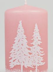Candela di Natale Alberi Innevati - Rosa Cipria