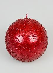 Candela Sfera di Natale con Glitter 8cm - Rubino