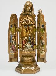 Statua Religiosa Trittico Madonna con Bambino in Bronzo - 20cm