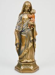 Statua Religiosa Trittico Madonna con Bambino in Bronzo - 20cm
