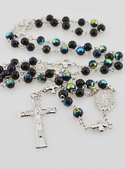 Rosario Medaglia Miracolosa e Perle Cromate - Nero