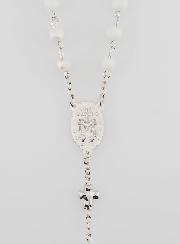 Rosario Medaglia Miracolosa e Perle Cromate - Bianco