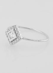 Anello Solitario Rombo in Argento Rodiato e Zirconi - Misura 16