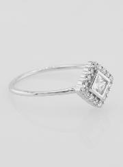 Anello Solitario Rombo in Argento Rodiato e Zirconi - Misura 16