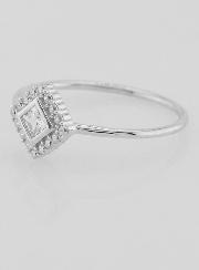 Anello Solitario Rombo in Argento Rodiato e Zirconi - Misura 20