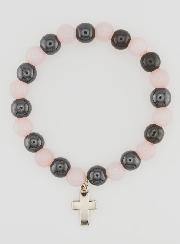 Bracciale con Croce - Quarzo Rosa e Ematite 8mm