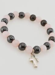 Bracciale con Croce - Quarzo Rosa e Ematite 8mm