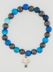 Bracciale con Croce - Agata Blu e Ematite