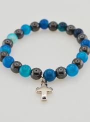 Bracciale con Croce - Agata Blu e Ematite