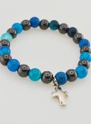 Bracciale con Croce - Agata Blu e Ematite