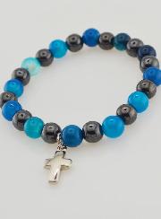Bracciale con Croce - Agata Blu e Ematite