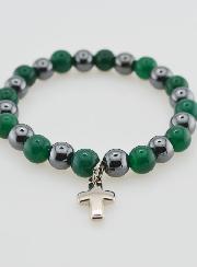 Bracciale con Croce - Agata Verde ed Ematite