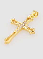 Ciondolo Croce Traforata in Oro Placcato e Zirconi - 23mm