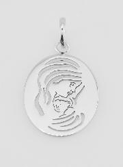 Medaglia Ovale Madonna con Bambino in Argento - 20mm