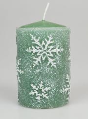 Candela Decorativa Cristalli di Neve - Verde Abete