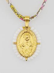 Medaglia Miracolosa Perlata & Cordoncino Liberty